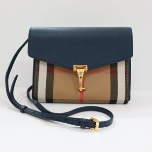 Burberry Macken Small Ink Blue House Check Derby Grain Leather Crossbody Bag